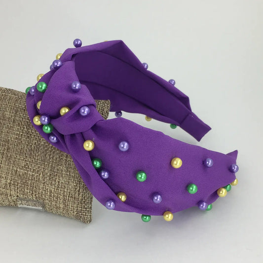 Mardi Gras Pearl Knot Headband