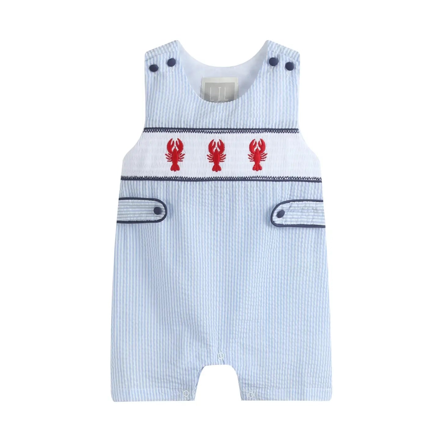 Blue Stripe Crawfish Smocked Shortalls
