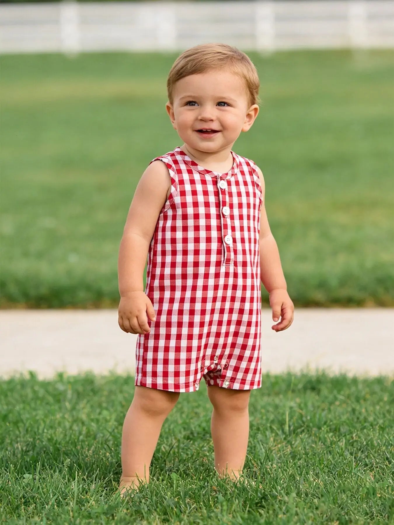 Summer Plaid Smocked Boys Romper