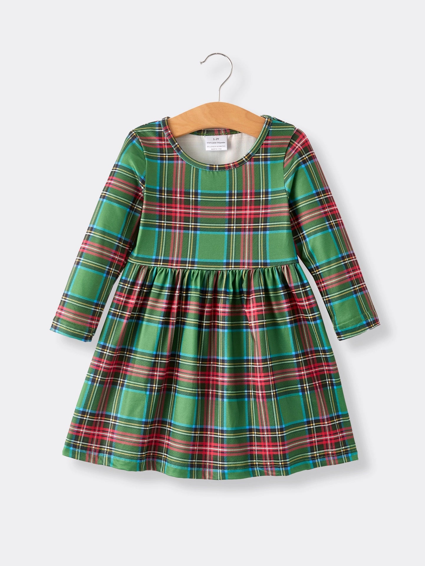 Winter Christmas Print Holiday Casual Girls Dress Red and Green Plaid / 1/2Y
