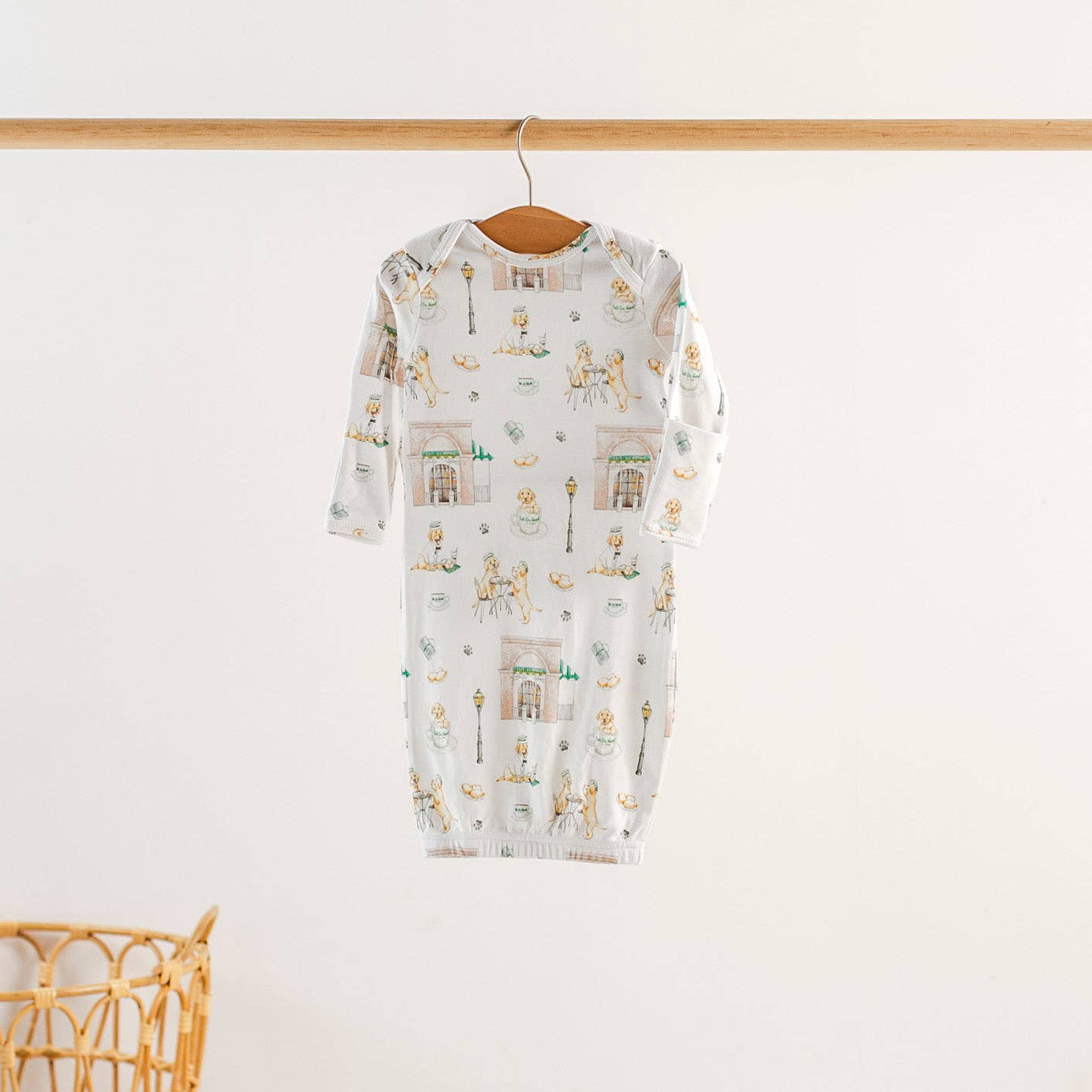 Powdered Sugar and Puppies Organic Cotton Pajama Set with Green Trim