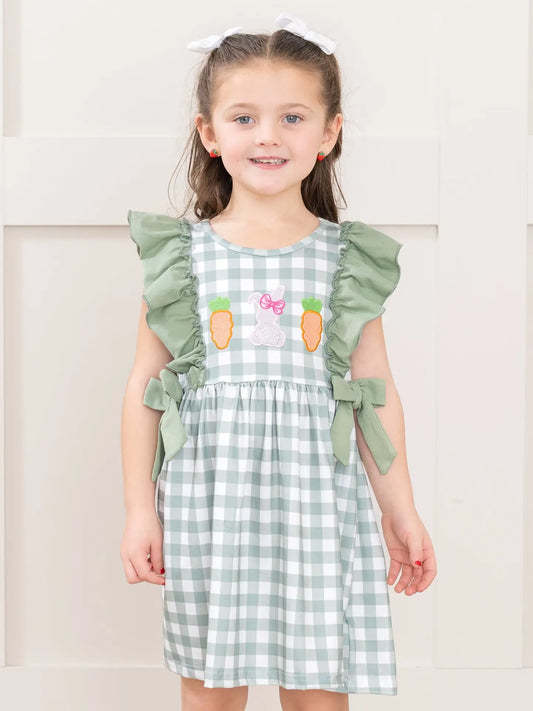 Gingham Carrot Patch Embroidered Dress