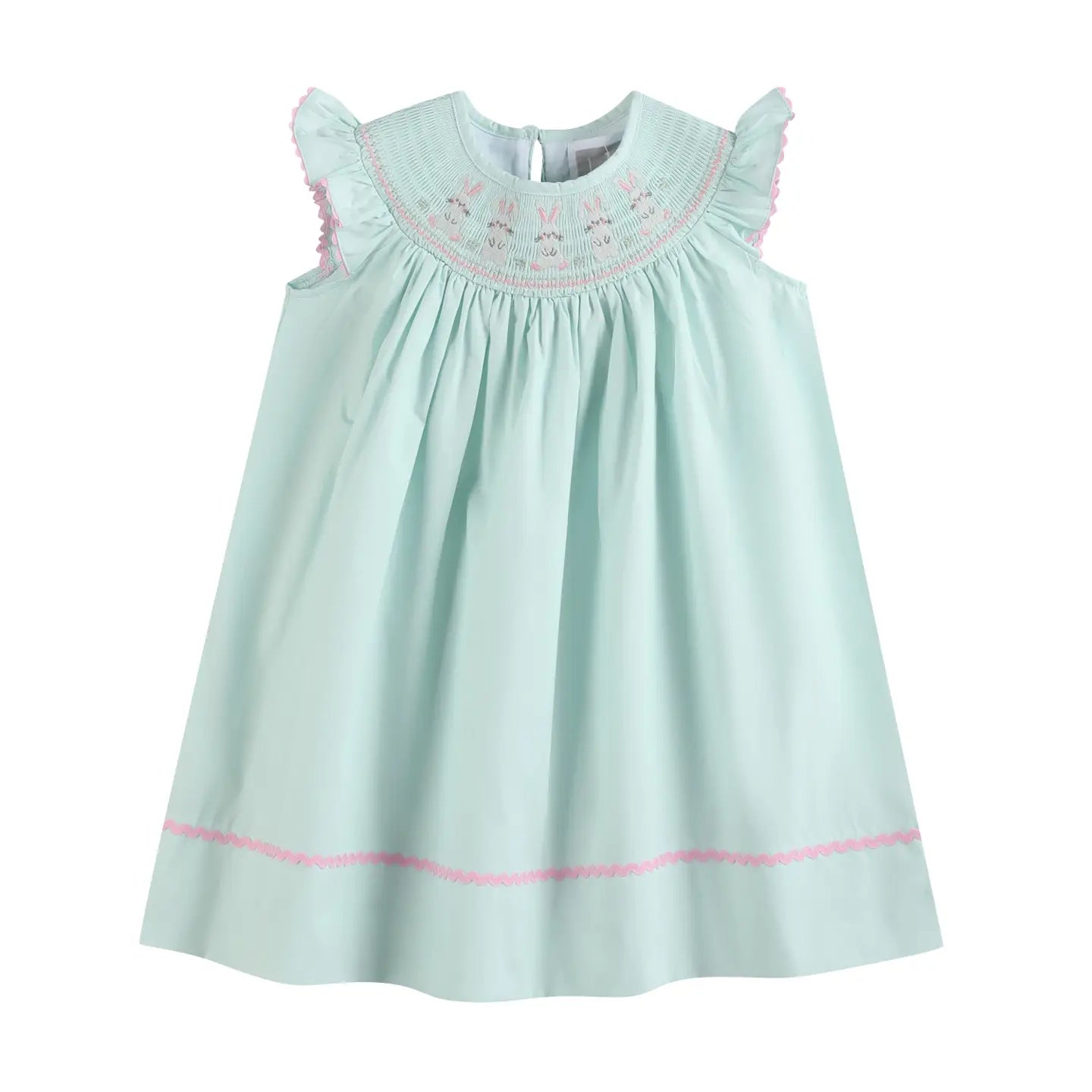 Misty Blue Bunny Smocked Bishop Dress