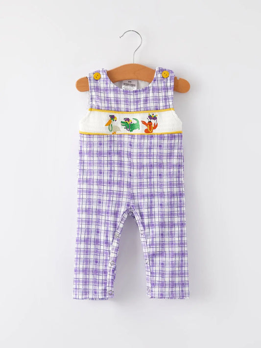 Mardi Gras Animal Smock Embroidery Boys' Romper