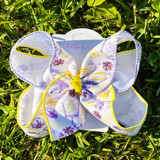 Glitter Purple & Yellow Football Hair Bow
