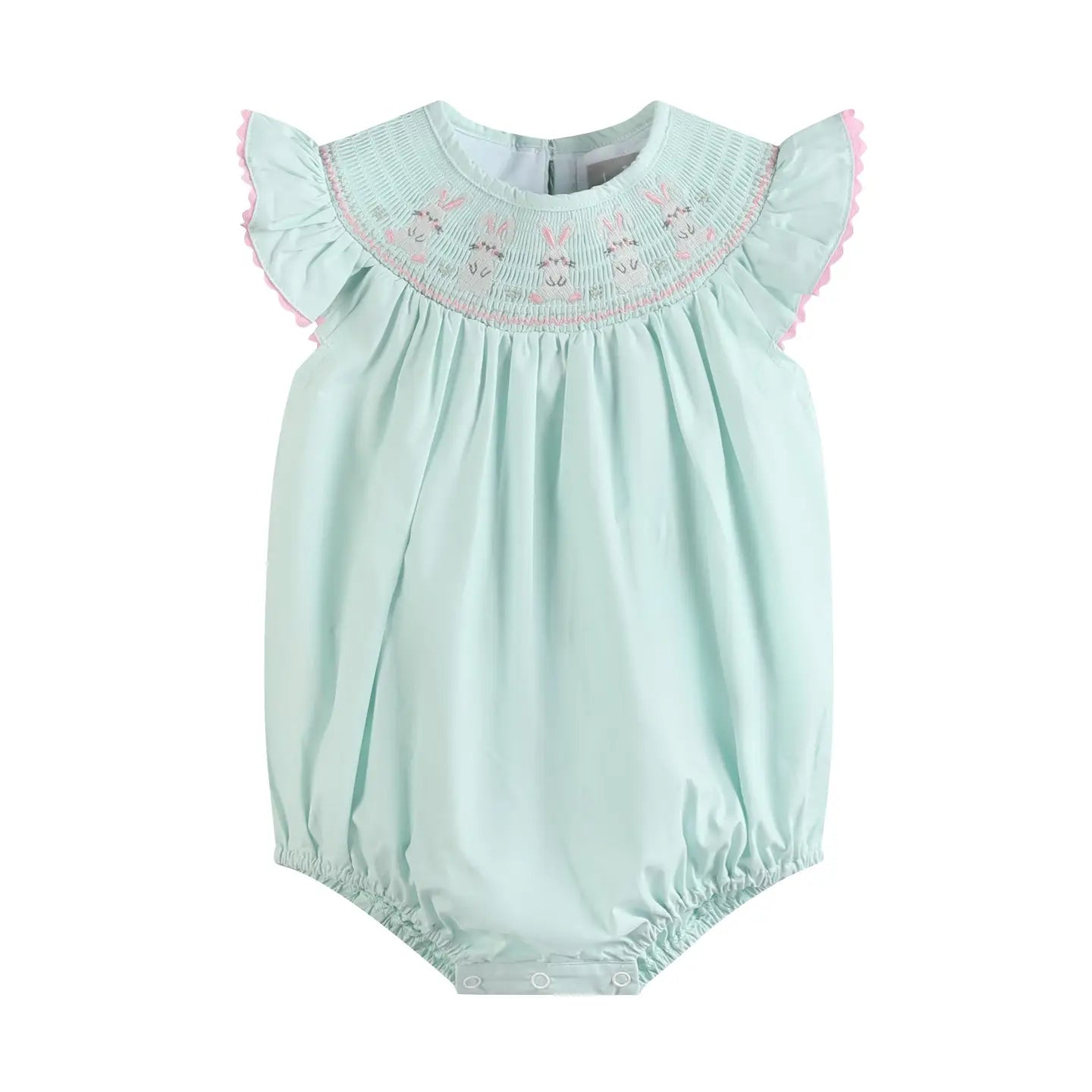 Misty Blue Bunny Smocked Bubble Romper
