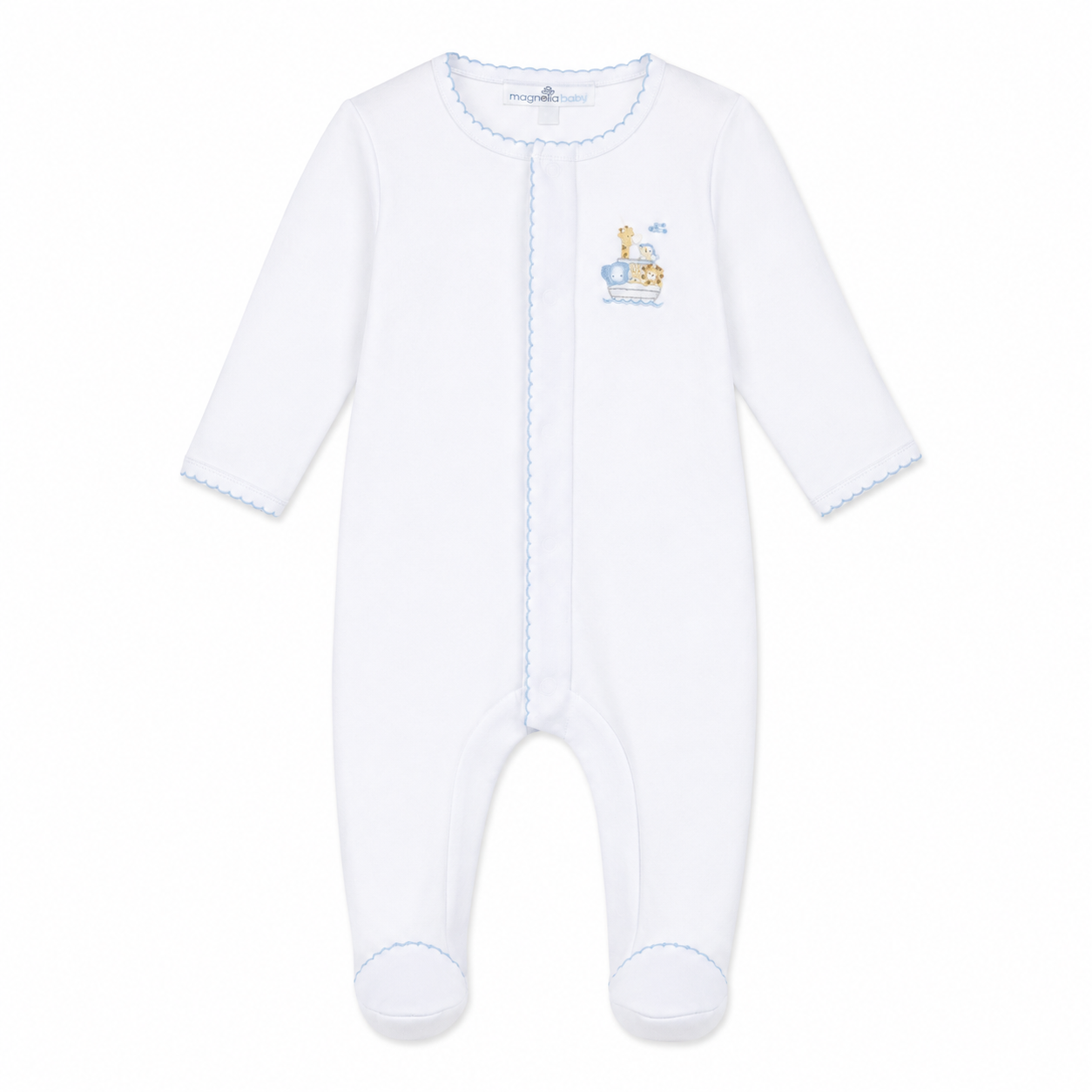 Noah's Ark Hand-Embroidered  Footie - Light Blue