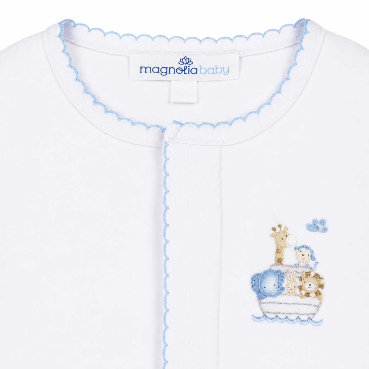 Noah's Ark Hand-Embroidered  Footie - Light Blue