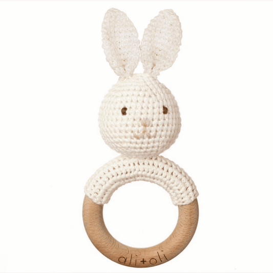 Baby Teething Toy Rattle Wood Ring Crochet (Bunny) Easter