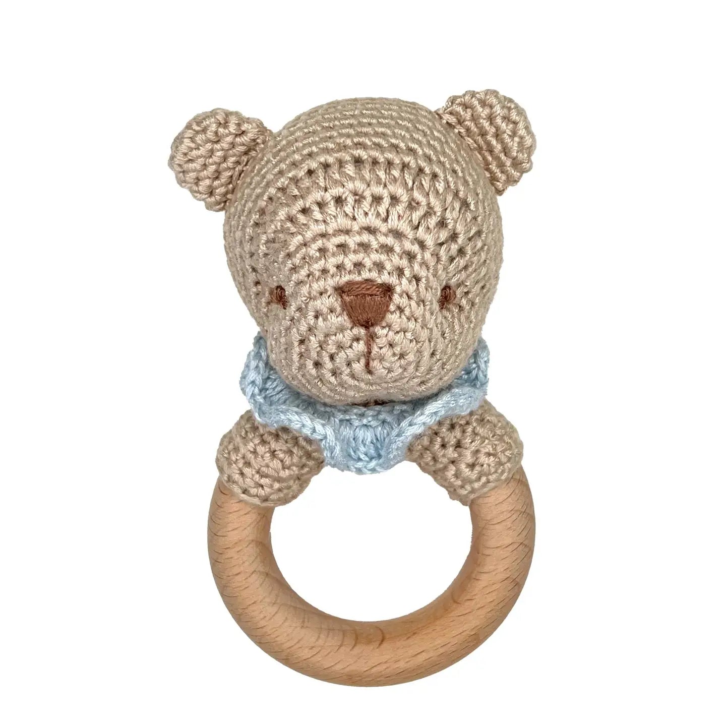 Bear Bamboo Crochet Woodring Rattle Blue