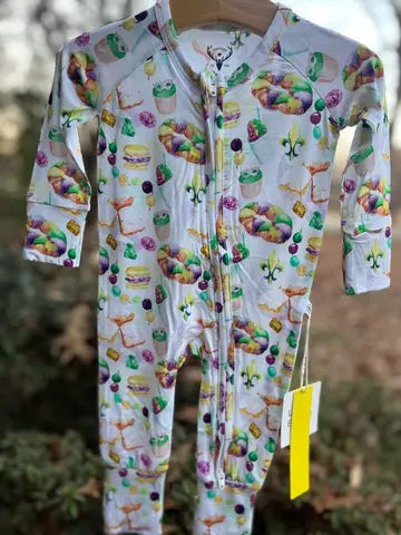 Mardi Gras Bamboo Sleeper Onesie