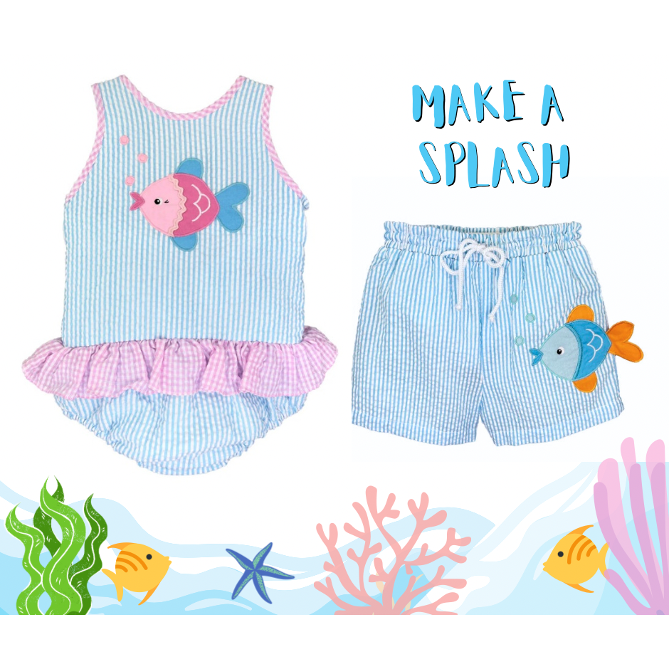 Petit Ami - Swimsuit Boys Fish Applique