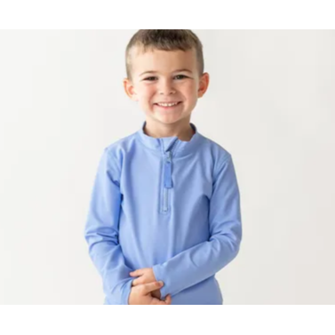 Ruffle Butts -Rash Guard Shirt Periwinkle Blue Zipper