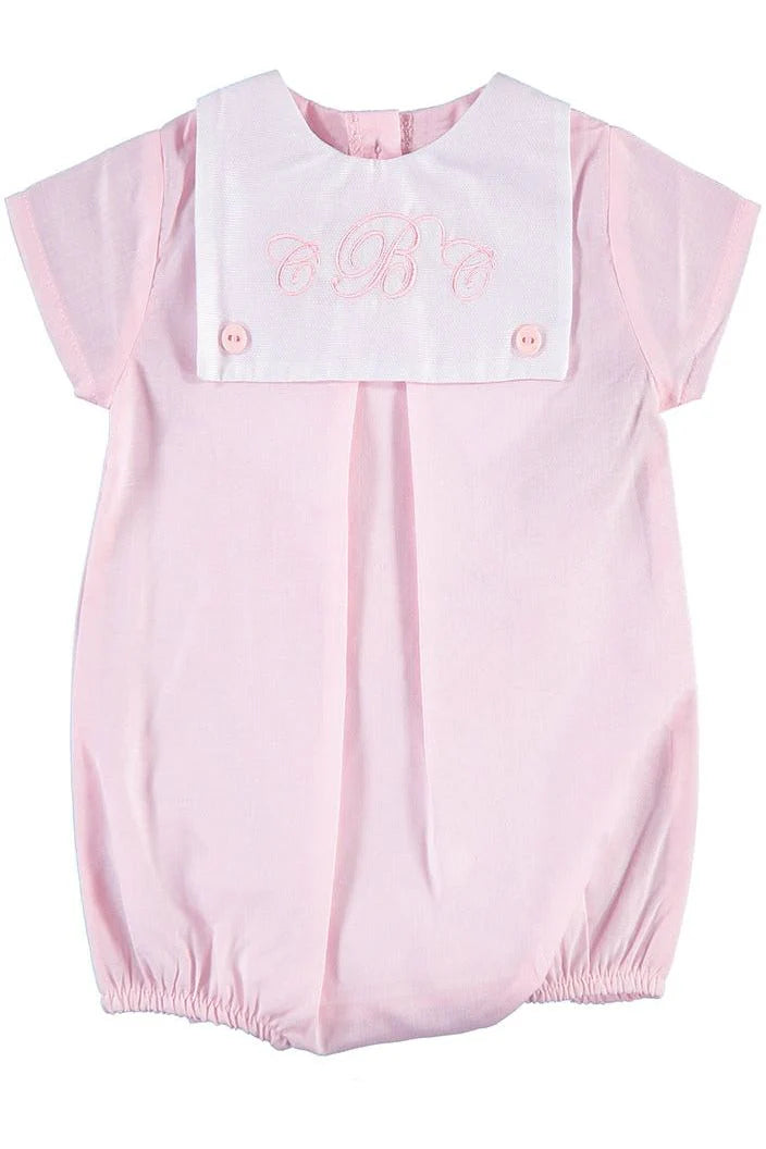 Personalized Baby Girl Bubble Romper with Button Bib