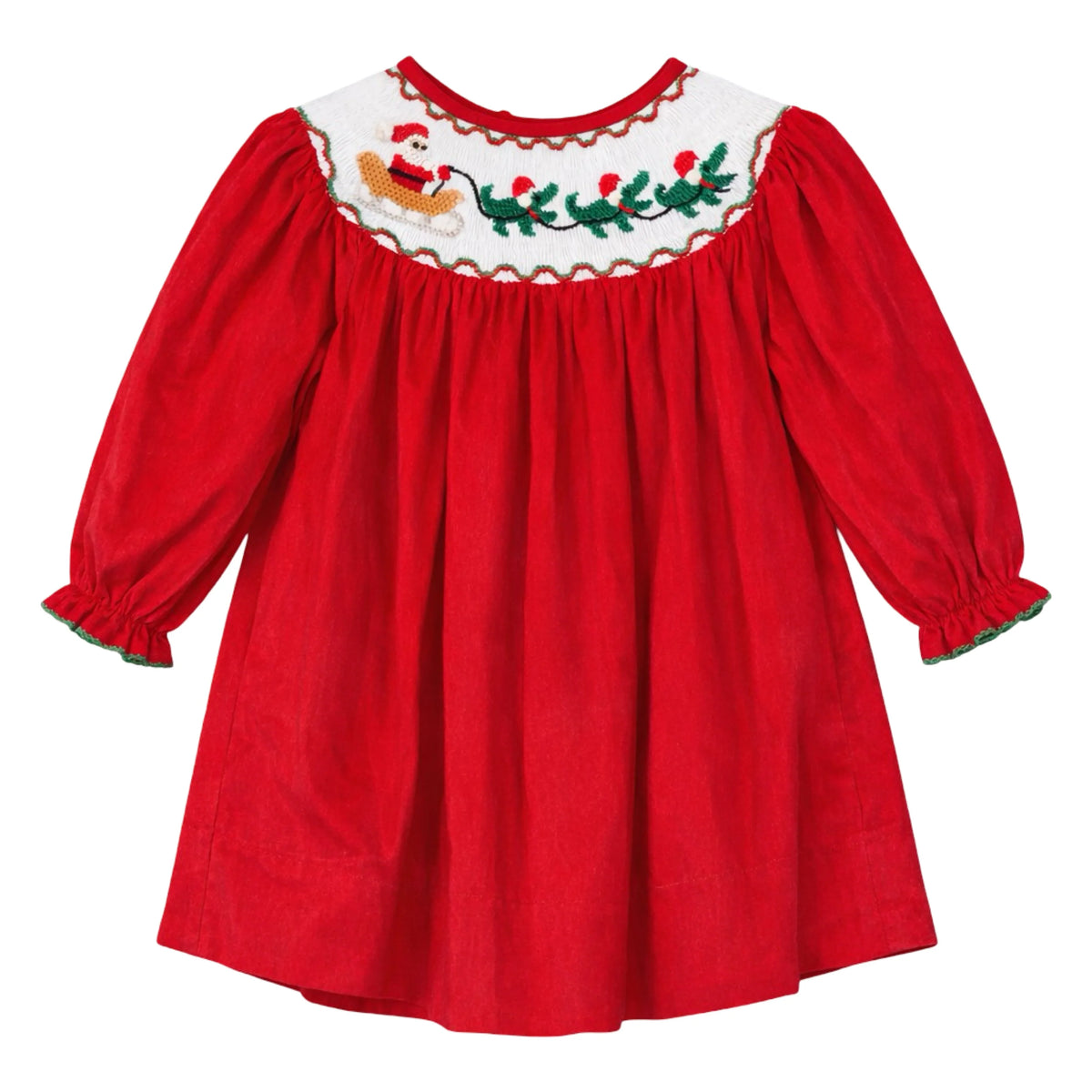 Cajun Cord Santa Long Sleeve Bishop Dress