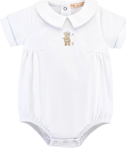Golfing Bear-White Bubble with Blue Trim