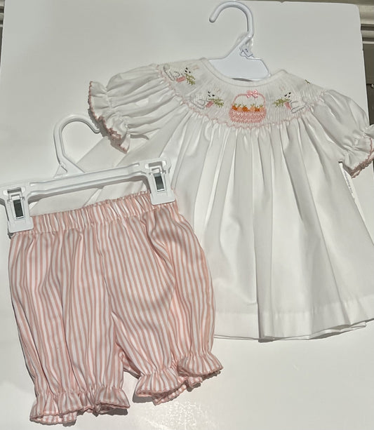 Lulu Bebe Bunny & Basket Smocked Bloomer Set