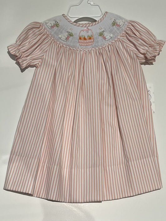 Lulu Bebe Bunny & Basket Smocked Bishop Dress