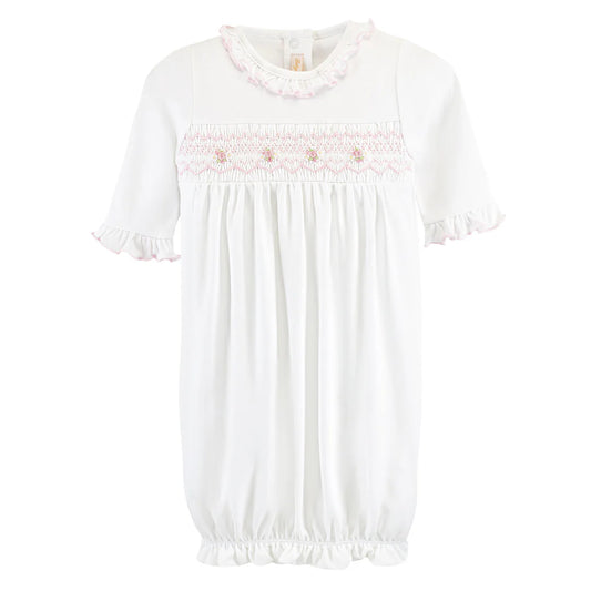 Smocked Ruffled Gown w/ Embroidery