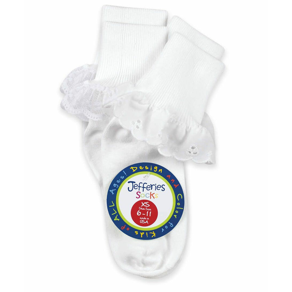 Jefferies Socks - Eyelet Ruffle White 2 Pack