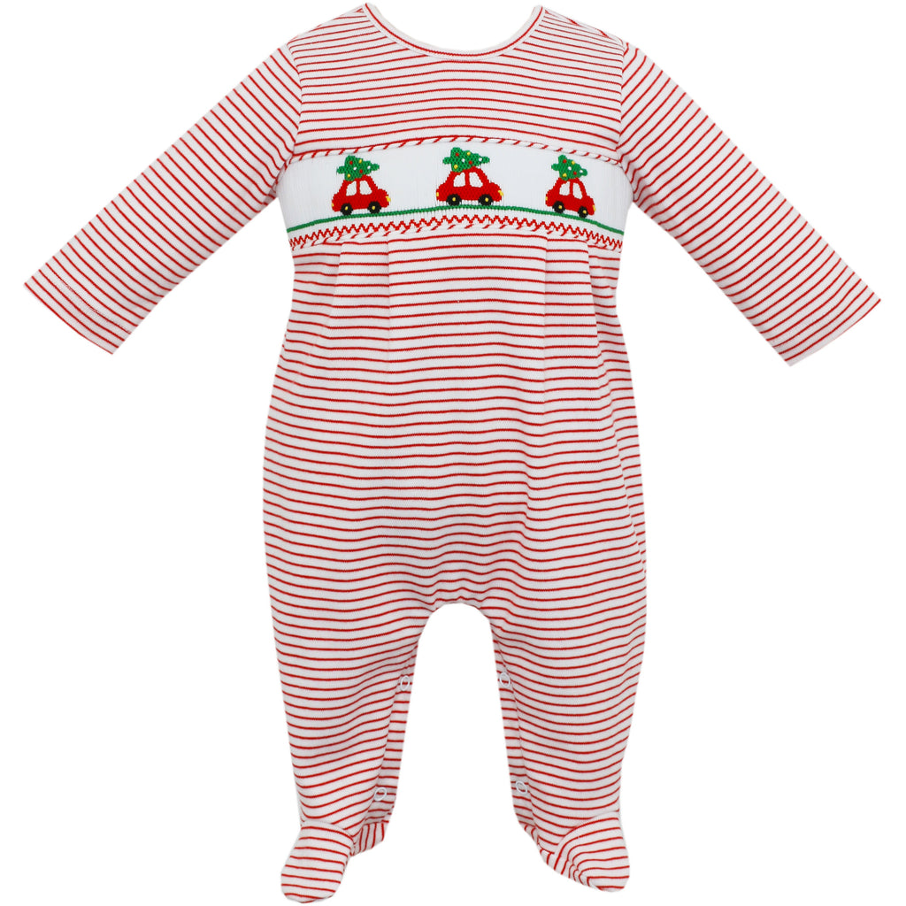 Petit Bebe - Holiday Trees Boy's Footie Red Stripe
