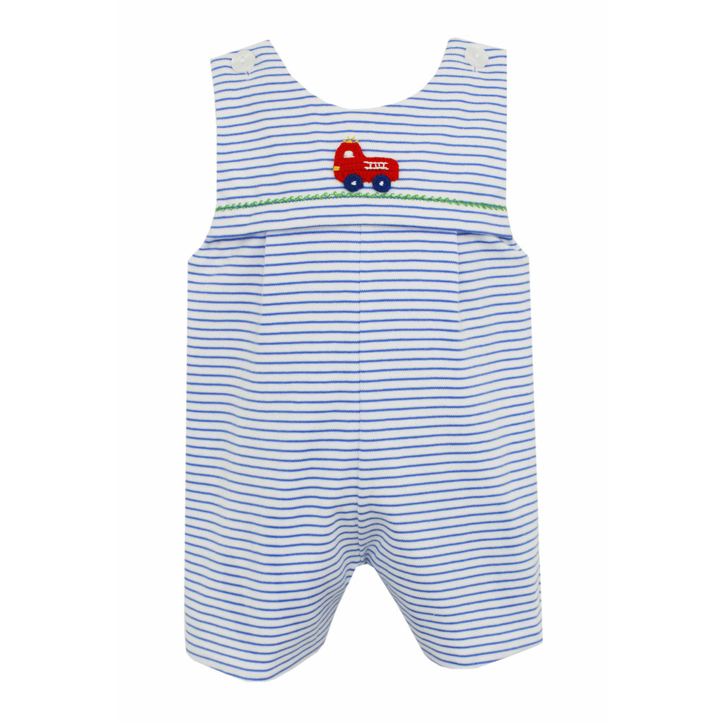 Petit Bebe Firetruck- Boy's Jon Jon w/White Knit Shirt