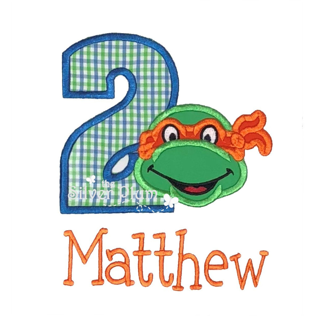 Birthday - Ninja Turtle 2nd Birthday, Number Two Applique Design, Select Garment Style
