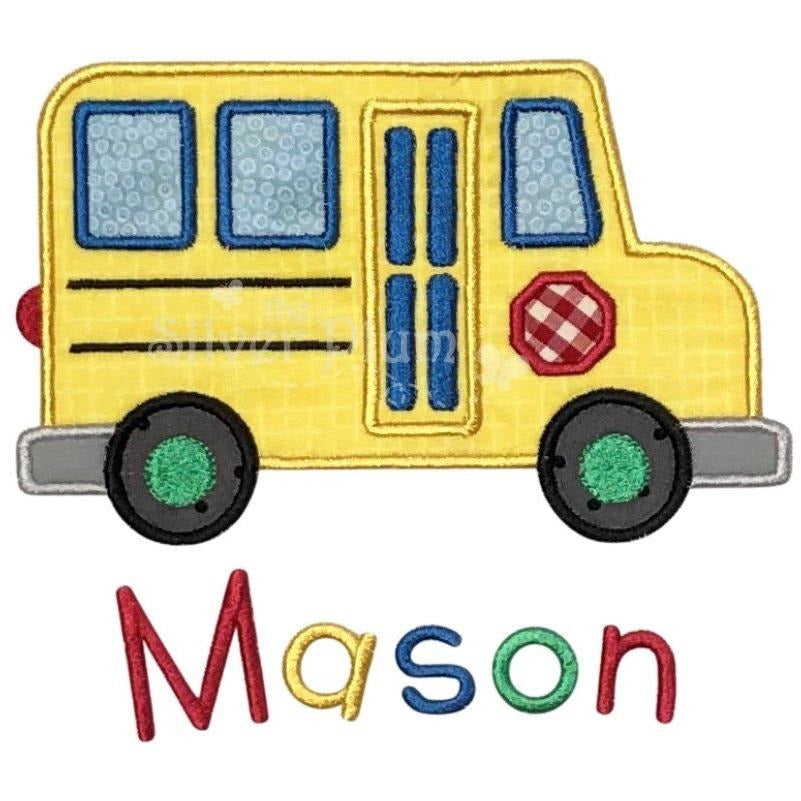 Back to School - Yellow School Bus for Boys, Stop Sign Applique Design