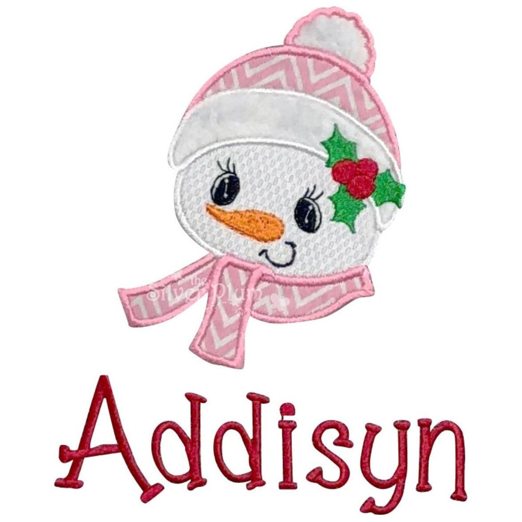 Christmas - Cute Snowman Girl Face With Scarf Applique Design