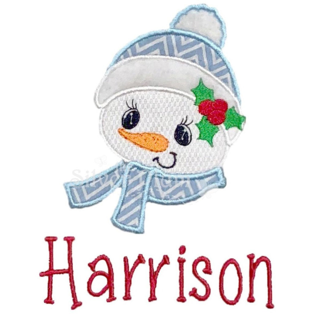 Christmas - Cute Snowman Boy Face with Scarf Applique Design