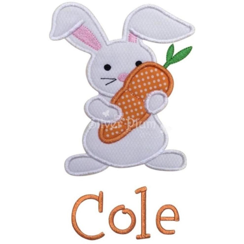 Easter - Bunny with Carrot, Floppy Ears Applique Design, Select Garment Style