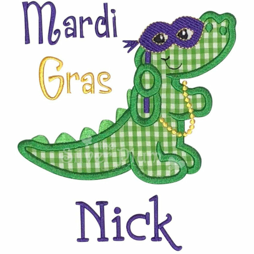 Mardi Gras - Alligator Mask, Beads, Purple, Green & Gold Applique Design