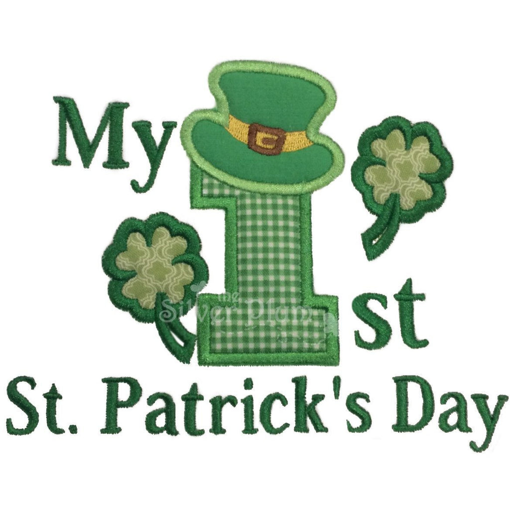 St. Patrick's Day - My 1st St. Patrick's Day, Number One, Green Clovers Applique Design