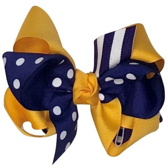 Girls Hairbow - LSU Dots/Stripes Purple & Gold