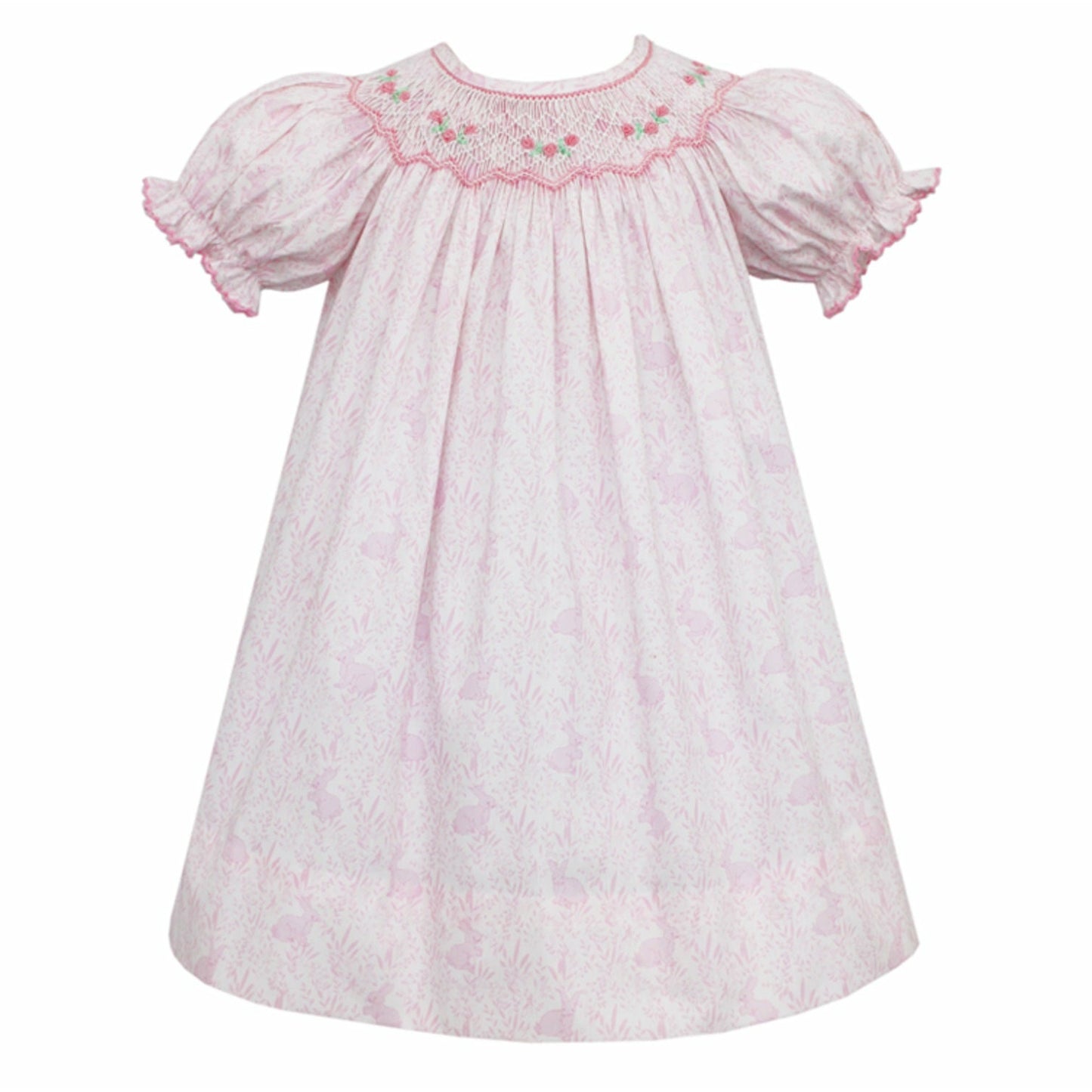 Bunny Print Bishop Smocked Dress