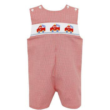 Petit Bebe Boys Firetruck Smocked Jon Jon