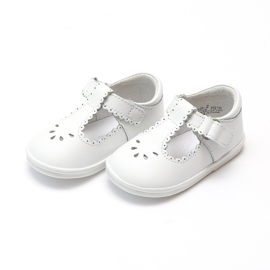 L'Amour - Dottie White Scalloped T-Strap