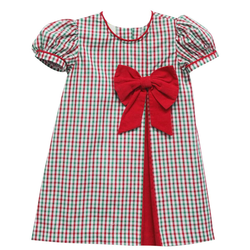 Zuccini Girl Julie Bow Festive Plaid Short Sleeve Dress