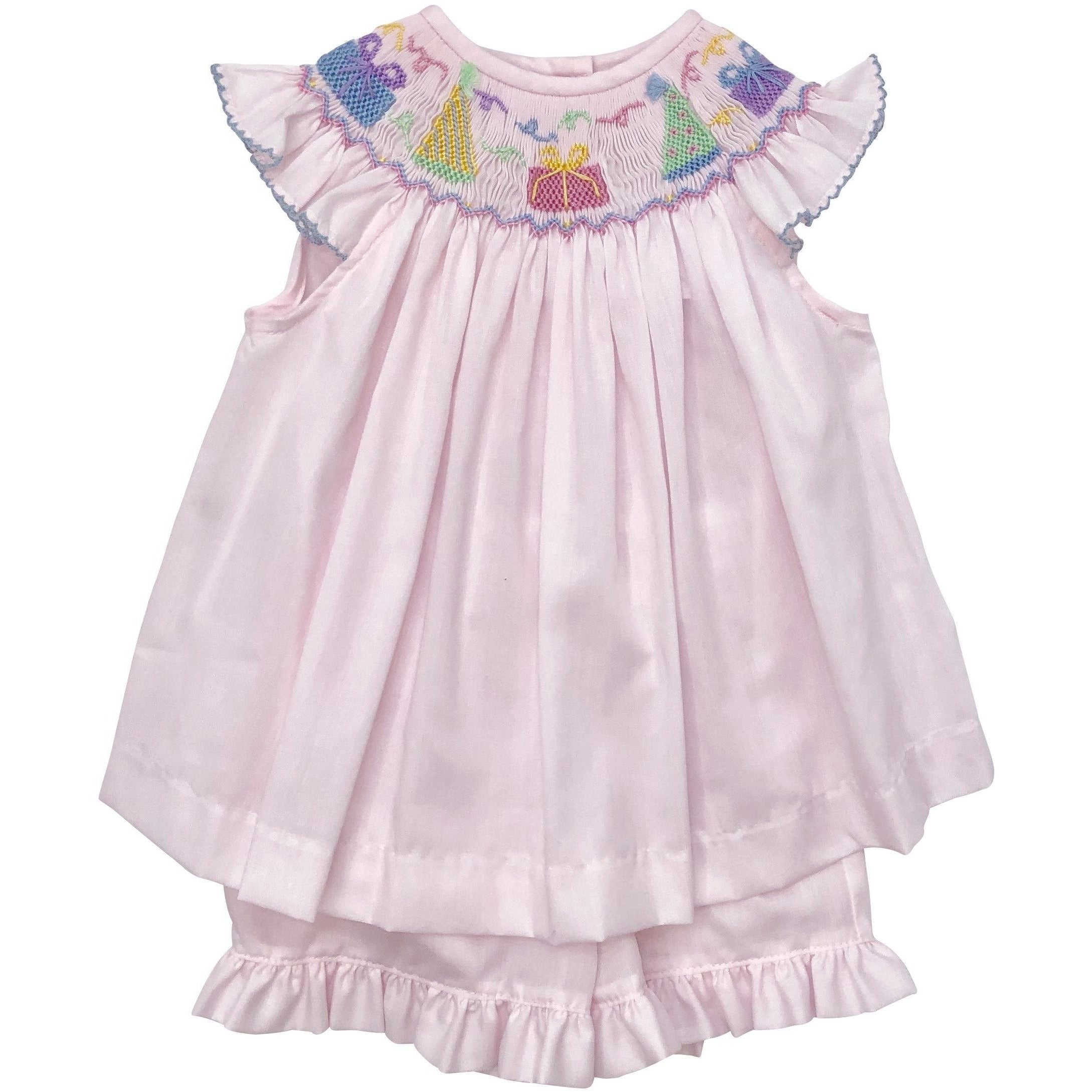 Lulu Bebe Smocked Birthday Girl Pink Short Set 4