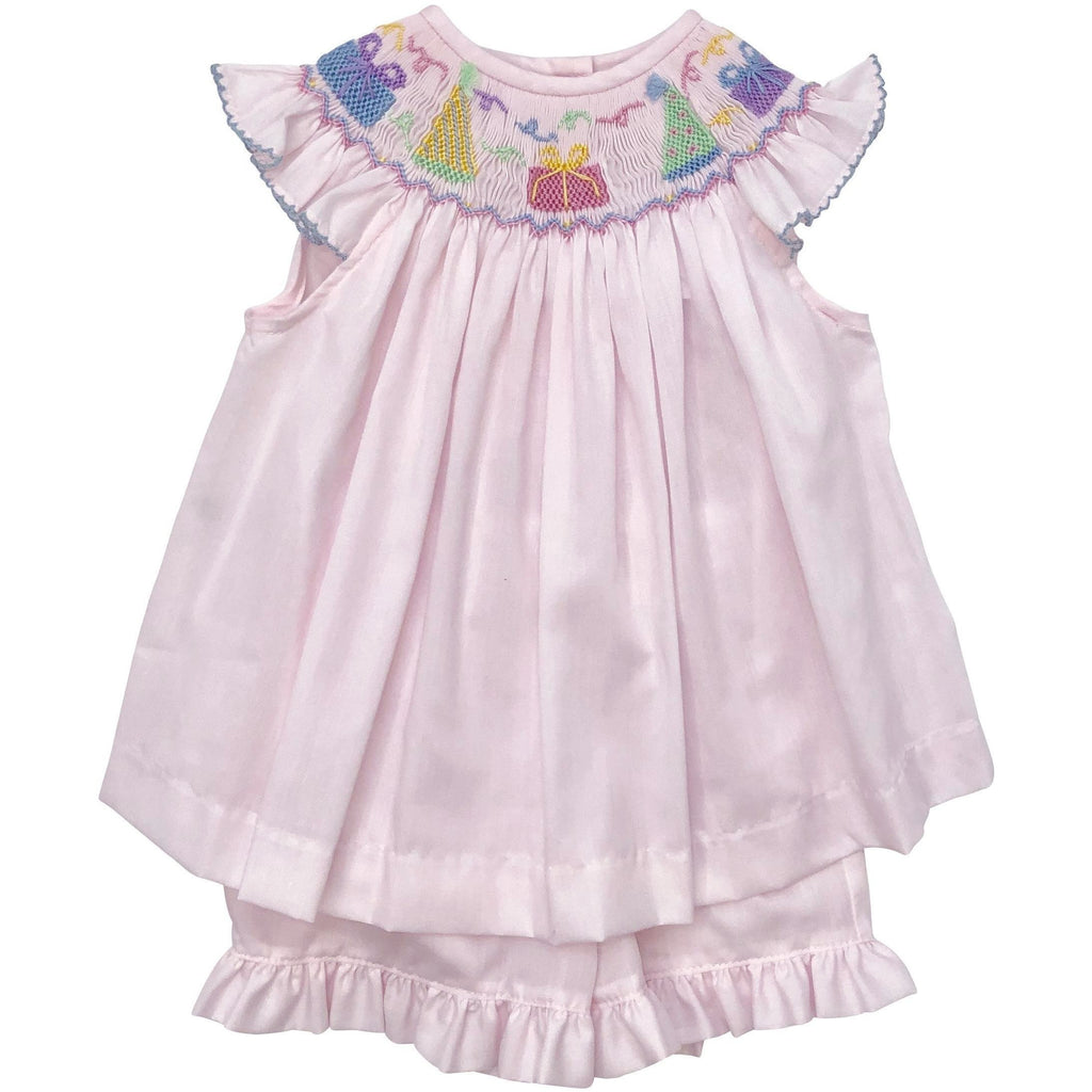 Lulu Bebe Smocked Birthday Girl Pink Short Set