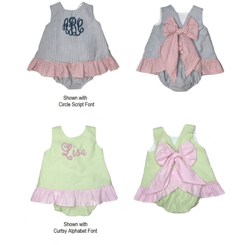 Seersucker Girls Ruffle Bloomer Set -Bow on Back