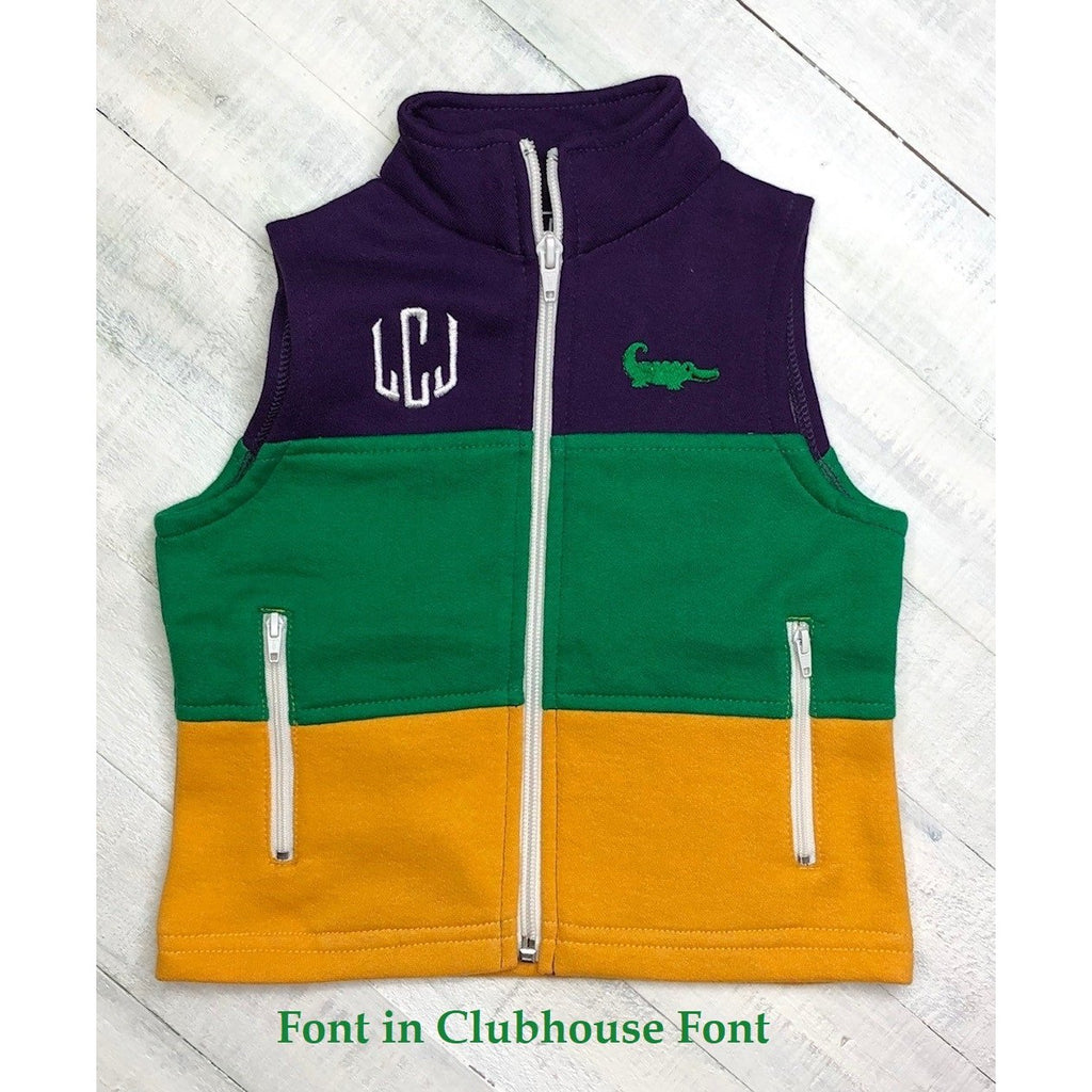 MeMe - Mardi Gras Vest, Purple, Green & Gold Large Stripe - Unisex