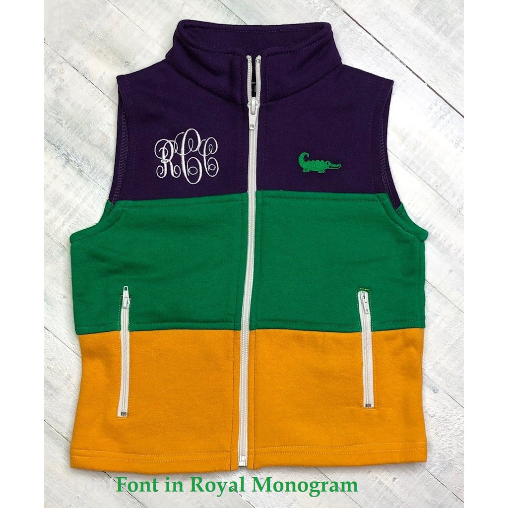 MeMe - Mardi Gras Vest, Purple, Green & Gold Large Stripe - Unisex