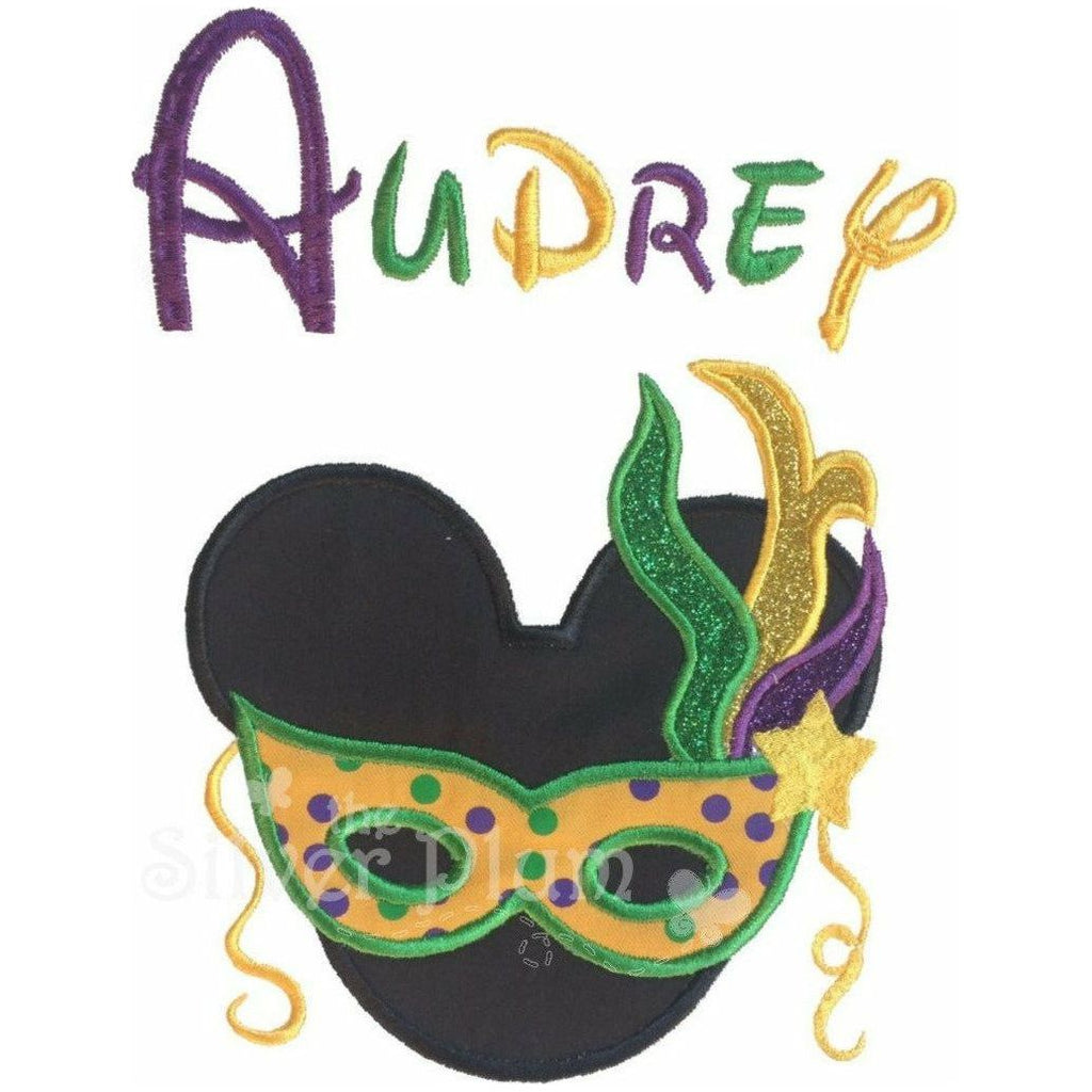 Mardi Gras - Minnie Face with Mask, Purple, Green & Gold Applique