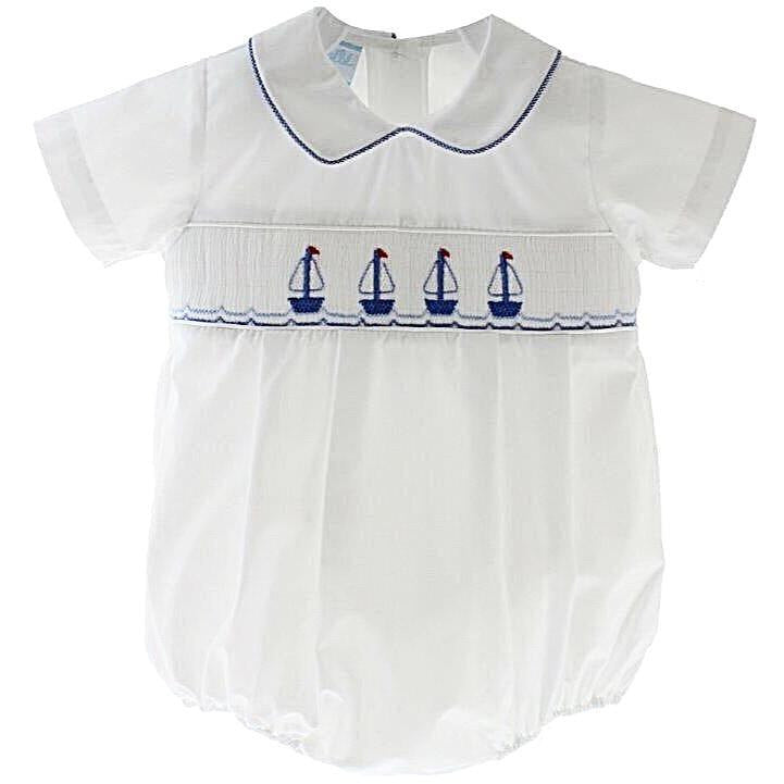 Petit Bebe Sailboats Smocked Boys Bubble