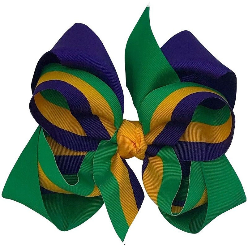 Mardi Gras Bow Grosgrain Stripe XXL - Aligator Clip Back