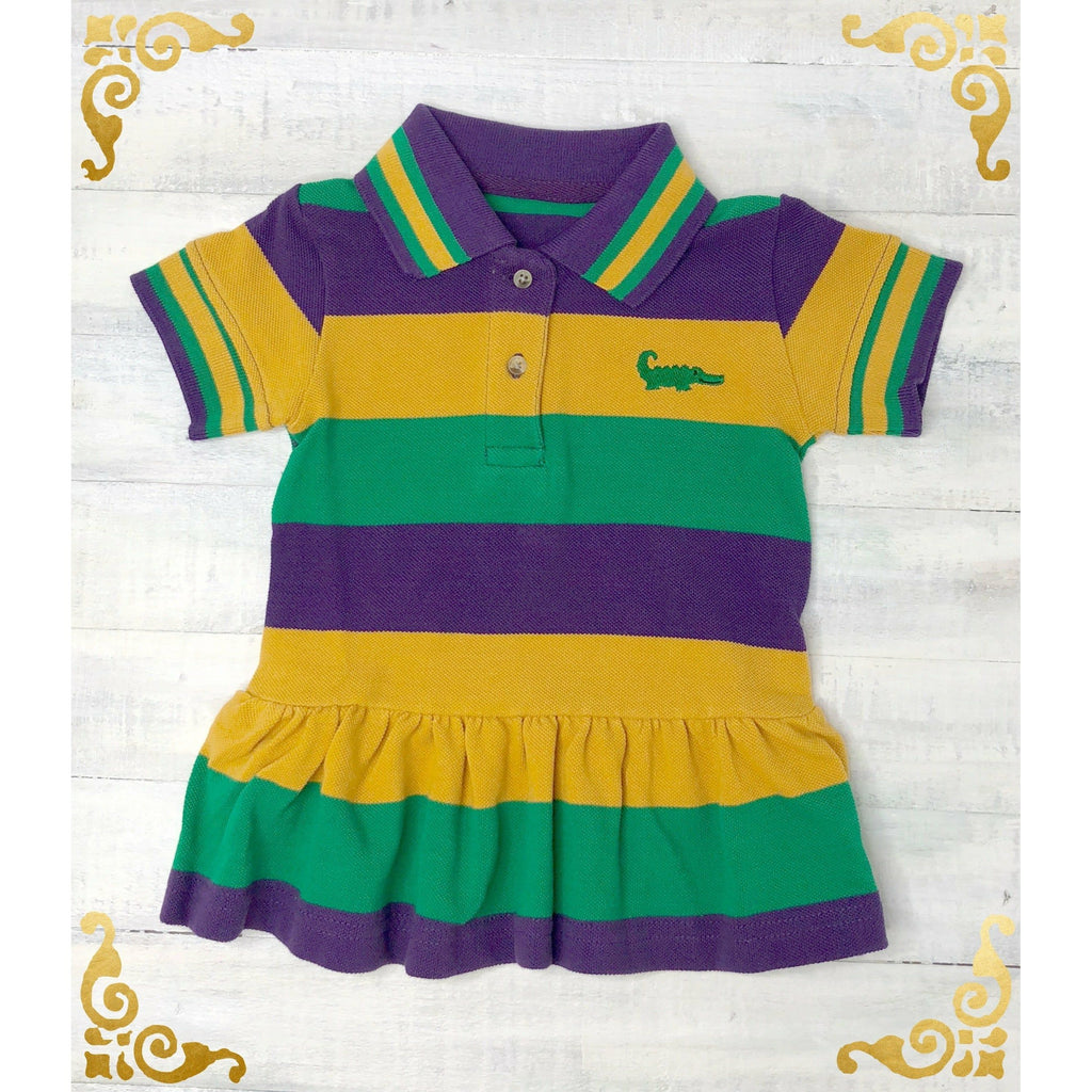 MeMe - Mardi Gras Polo Dress Stripe Short Sleeve, Purple, Green and Gold