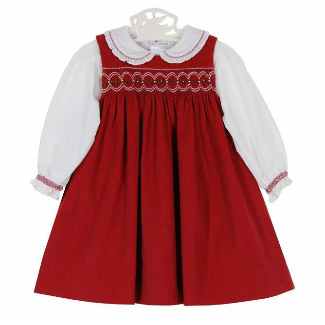 Christmas Girl Red Cord Smocked Dress