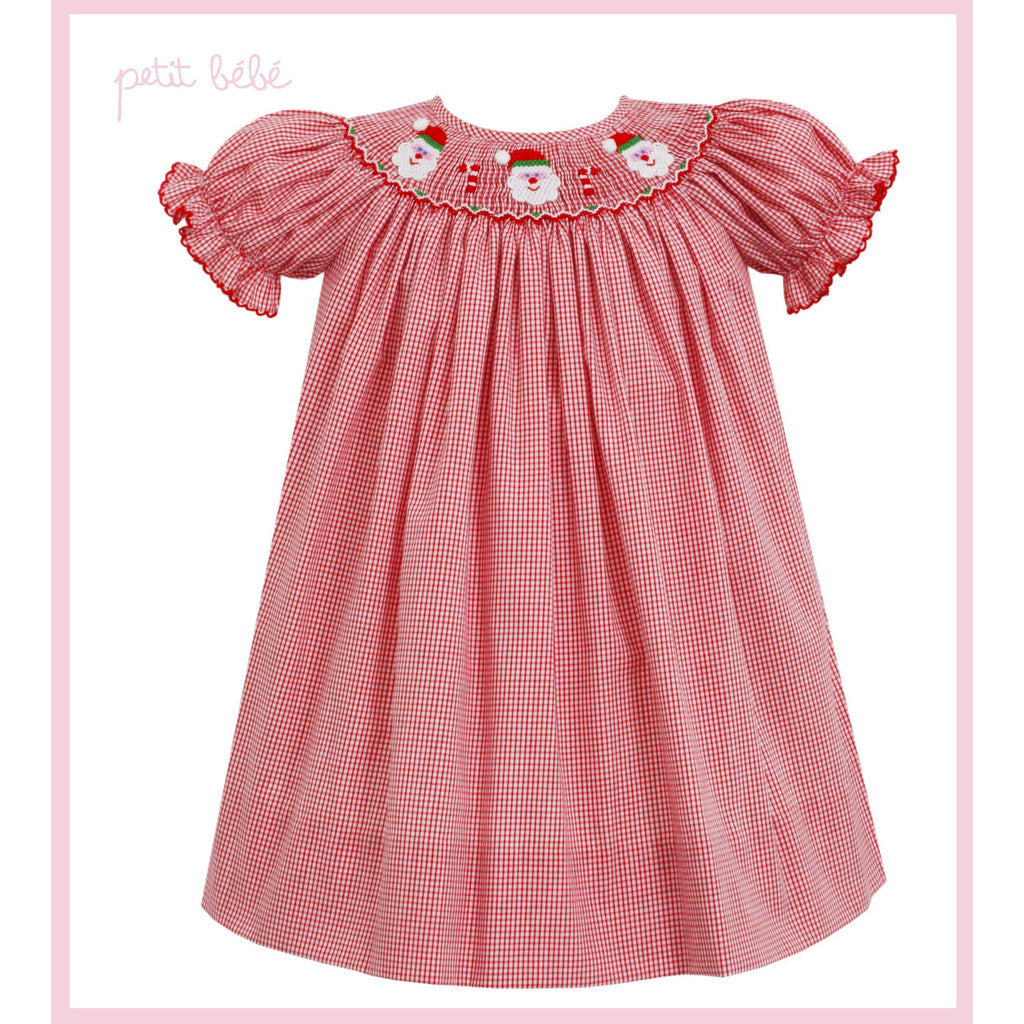 Petit Bebe - Santa Face Smocked Red Check Bishop
