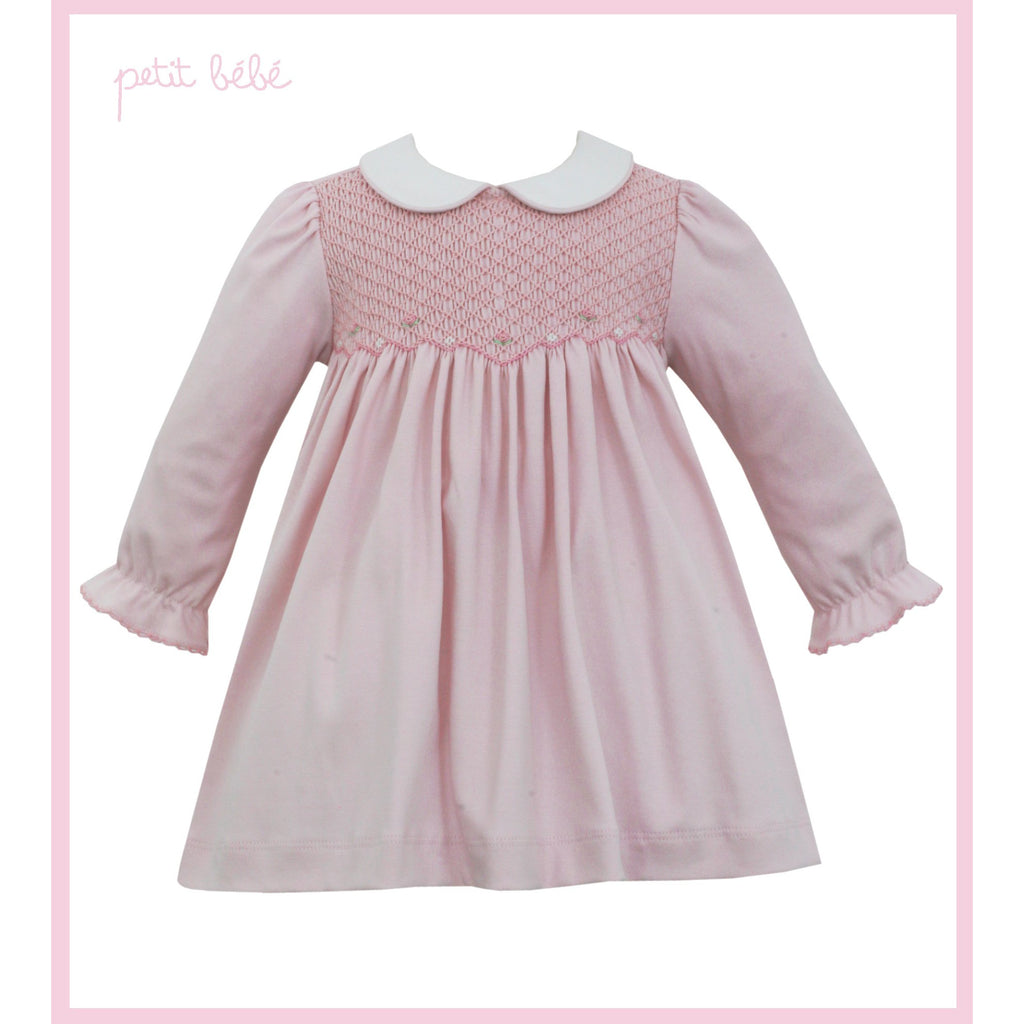 Petit Bebe Smocked Pink Knit Dress With Collar